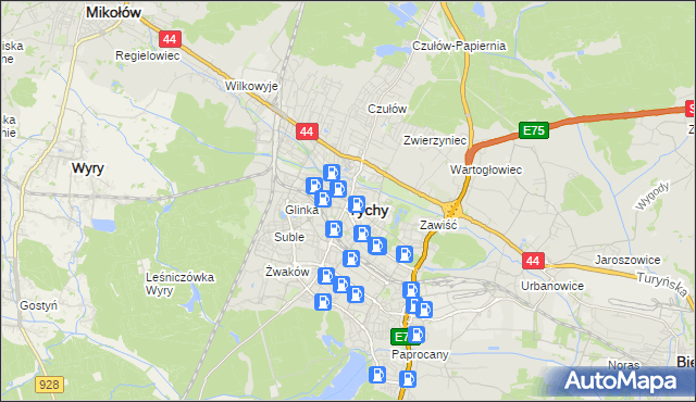 mapa Tychów, Tychy na mapie Targeo