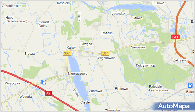 mapa Więckowice gmina Dopiewo, Więckowice gmina Dopiewo na mapie Targeo