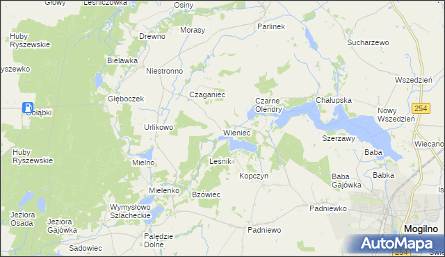 mapa Wieniec gmina Mogilno, Wieniec gmina Mogilno na mapie Targeo