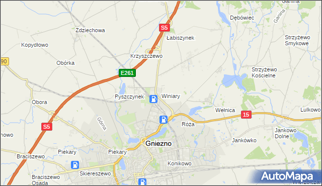 mapa Winiary gmina Gniezno, Winiary gmina Gniezno na mapie Targeo