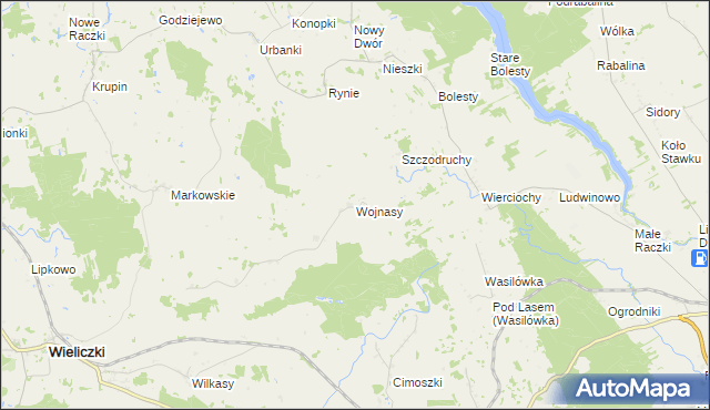 mapa Wojnasy gmina Wieliczki, Wojnasy gmina Wieliczki na mapie Targeo