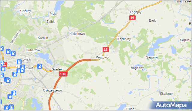mapa Wójtowo gmina Barczewo, Wójtowo gmina Barczewo na mapie Targeo