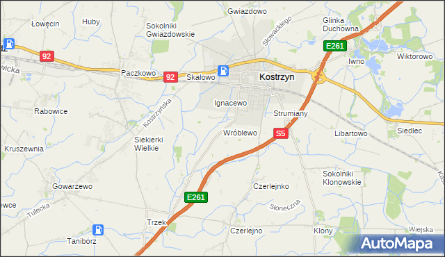 mapa Wróblewo gmina Kostrzyn, Wróblewo gmina Kostrzyn na mapie Targeo