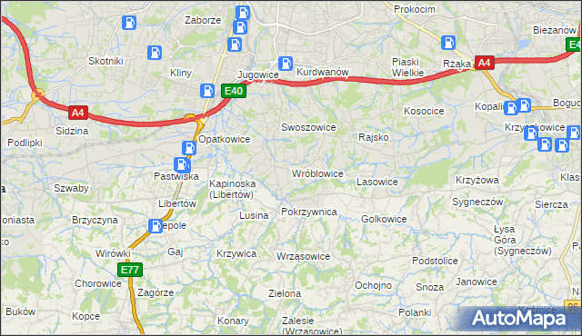 mapa Wróblowice gmina Kraków, Wróblowice gmina Kraków na mapie Targeo
