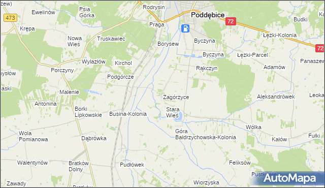 mapa Zagórzyce gmina Poddębice, Zagórzyce gmina Poddębice na mapie Targeo