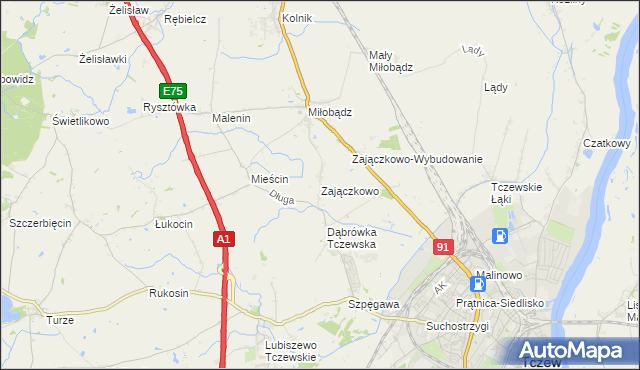 mapa Zajączkowo gmina Tczew, Zajączkowo gmina Tczew na mapie Targeo