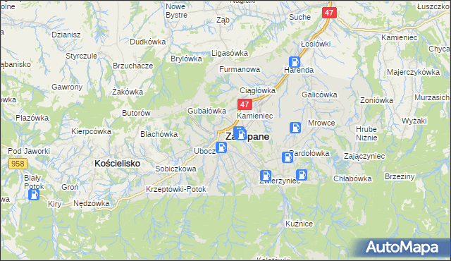 mapa Zakopanego, Zakopane na mapie Targeo
