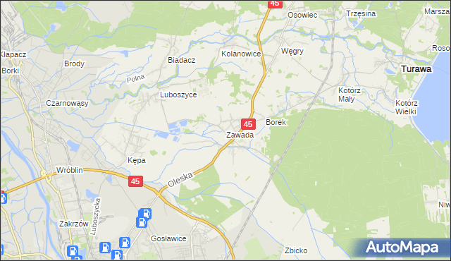 mapa Zawada gmina Turawa, Zawada gmina Turawa na mapie Targeo