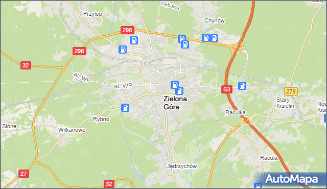 mapa Zielona Góra, Zielona Góra na mapie Targeo