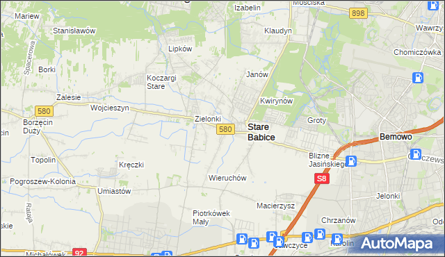 mapa Zielonki-Parcela, Zielonki-Parcela na mapie Targeo