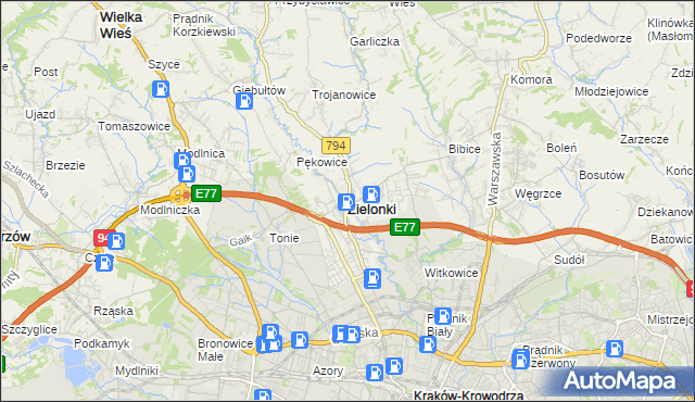 mapa Zielonki powiat krakowski, Zielonki powiat krakowski na mapie Targeo