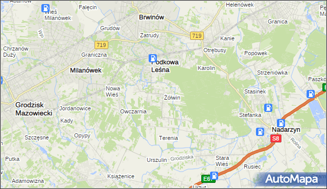mapa Żółwin gmina Brwinów, Żółwin gmina Brwinów na mapie Targeo