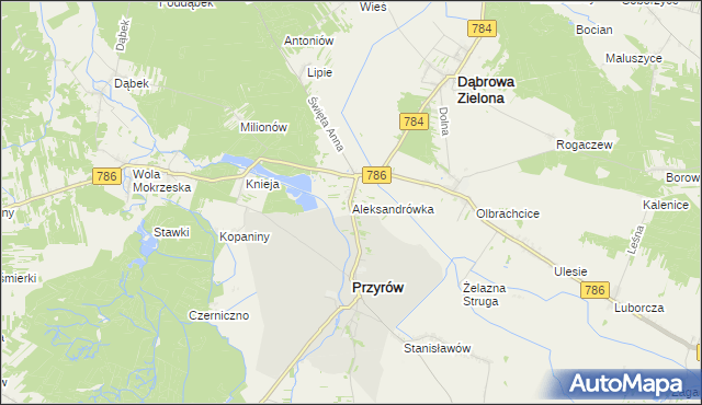 mapa Aleksandrówka gmina Przyrów, Aleksandrówka gmina Przyrów na mapie Targeo