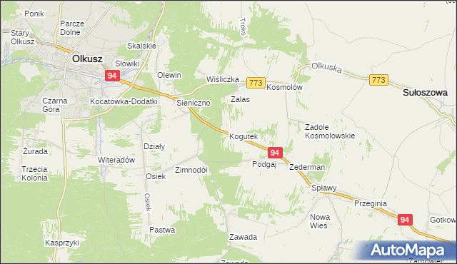 mapa Kogutek gmina Olkusz, Kogutek gmina Olkusz na mapie Targeo