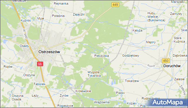 mapa Pieczyska gmina Doruchów, Pieczyska gmina Doruchów na mapie Targeo