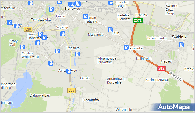 mapa Abramowice Prywatne, Abramowice Prywatne na mapie Targeo