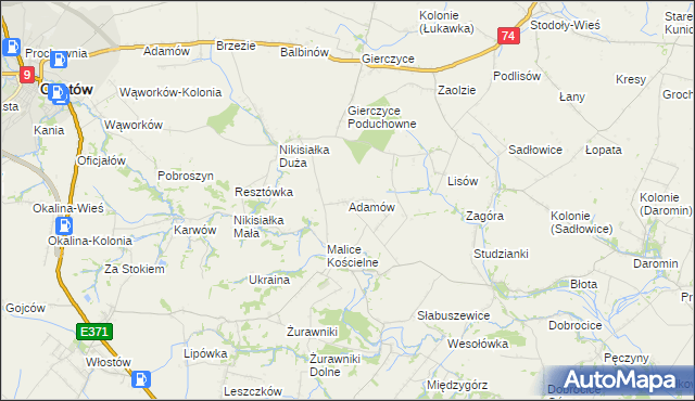 mapa Adamów gmina Lipnik, Adamów gmina Lipnik na mapie Targeo