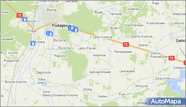 mapa Adamów gmina Poddębice, Adamów gmina Poddębice na mapie Targeo