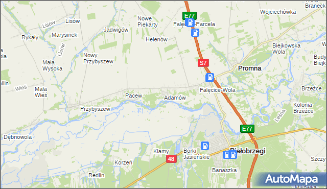 mapa Adamów gmina Promna, Adamów gmina Promna na mapie Targeo