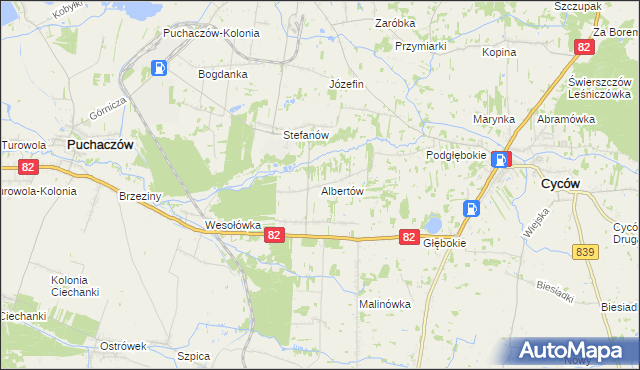 mapa Albertów gmina Puchaczów, Albertów gmina Puchaczów na mapie Targeo