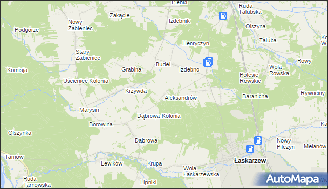 mapa Aleksandrów gmina Łaskarzew, Aleksandrów gmina Łaskarzew na mapie Targeo