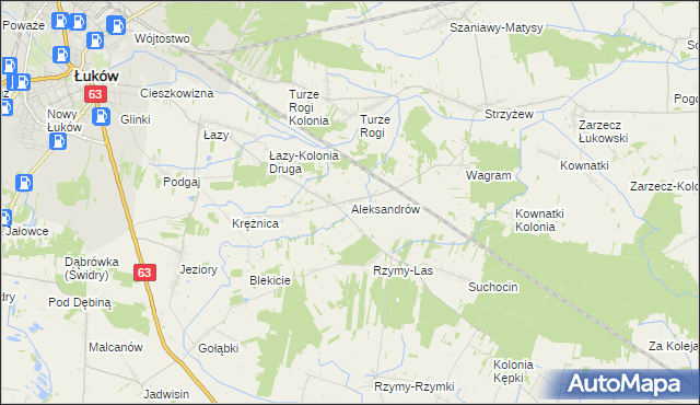 mapa Aleksandrów gmina Łuków, Aleksandrów gmina Łuków na mapie Targeo