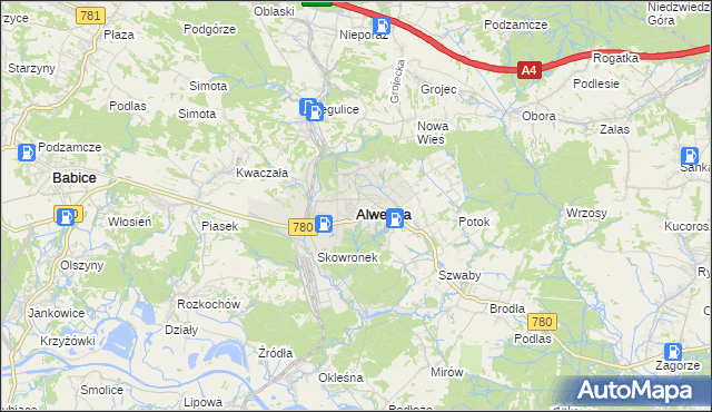 mapa Alwernia, Alwernia na mapie Targeo