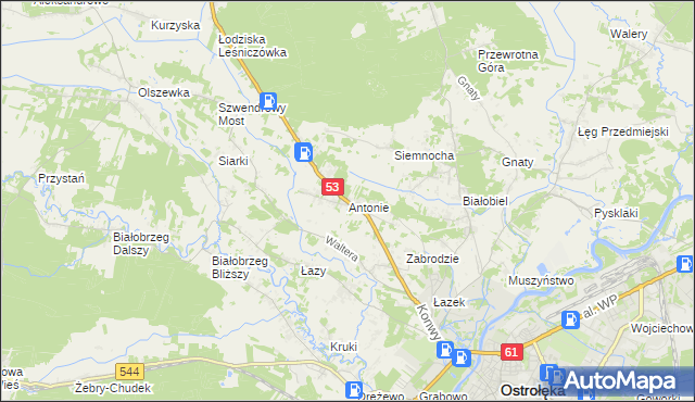 mapa Antonie gmina Olszewo-Borki, Antonie gmina Olszewo-Borki na mapie Targeo