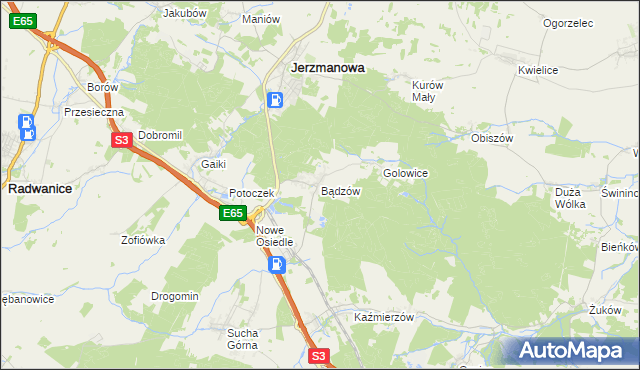 mapa Bądzów, Bądzów na mapie Targeo