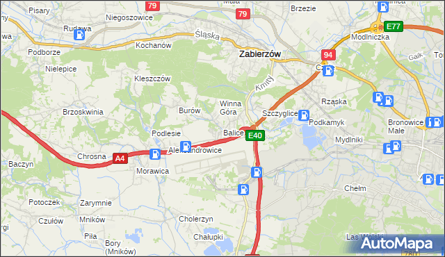 mapa Balice gmina Zabierzów, Balice gmina Zabierzów na mapie Targeo