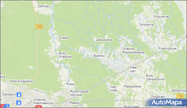 mapa Bartniki gmina Puszcza Mariańska, Bartniki gmina Puszcza Mariańska na mapie Targeo