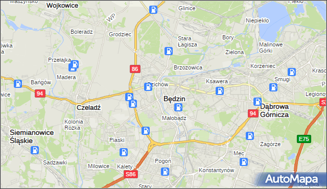 mapa Będzin, Będzin na mapie Targeo