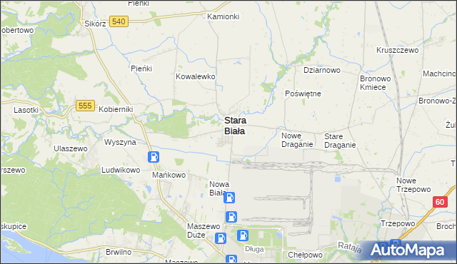 mapa Biała gmina Stara Biała, Biała gmina Stara Biała na mapie Targeo