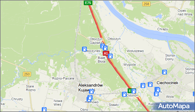 mapa Białe Błota gmina Aleksandrów Kujawski, Białe Błota gmina Aleksandrów Kujawski na mapie Targeo