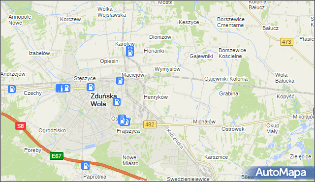 mapa Biały Ług gmina Zduńska Wola, Biały Ług gmina Zduńska Wola na mapie Targeo