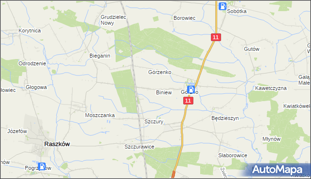 mapa Biniew, Biniew na mapie Targeo