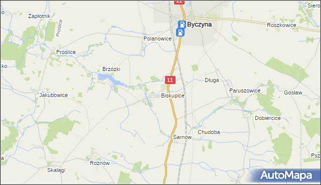 mapa Biskupice gmina Byczyna, Biskupice gmina Byczyna na mapie Targeo