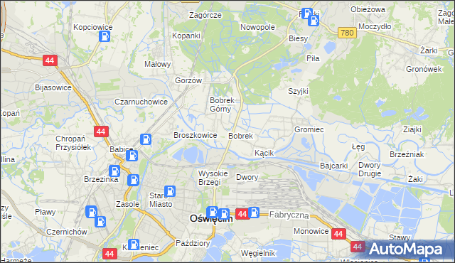 mapa Bobrek gmina Chełmek, Bobrek gmina Chełmek na mapie Targeo