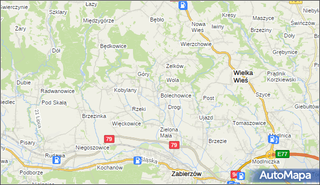 mapa Bolechowice gmina Zabierzów, Bolechowice gmina Zabierzów na mapie Targeo