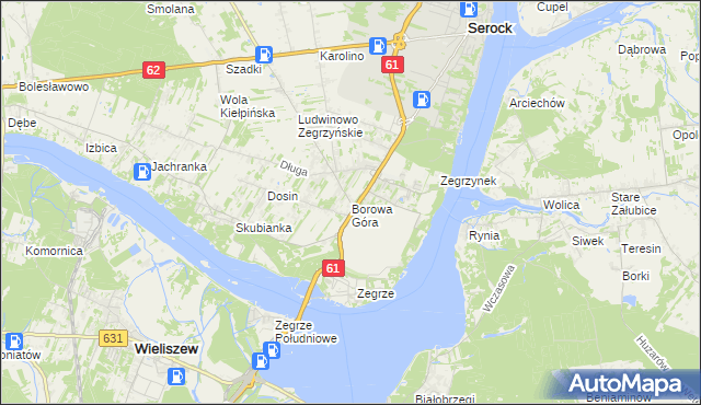 mapa Borowa Góra gmina Serock, Borowa Góra gmina Serock na mapie Targeo