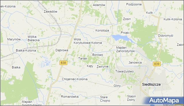 mapa Borowo gmina Siedliszcze, Borowo gmina Siedliszcze na mapie Targeo