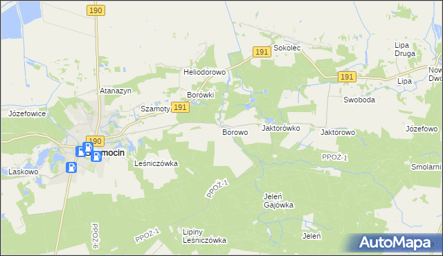 mapa Borowo gmina Szamocin, Borowo gmina Szamocin na mapie Targeo