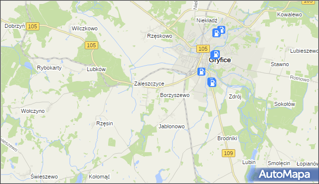 mapa Borzyszewo gmina Gryfice, Borzyszewo gmina Gryfice na mapie Targeo