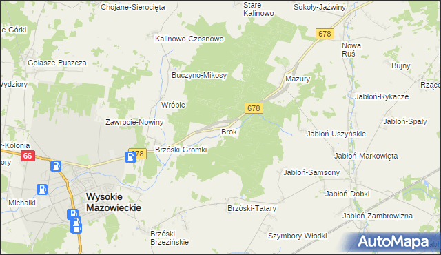 mapa Brok gmina Wysokie Mazowieckie, Brok gmina Wysokie Mazowieckie na mapie Targeo