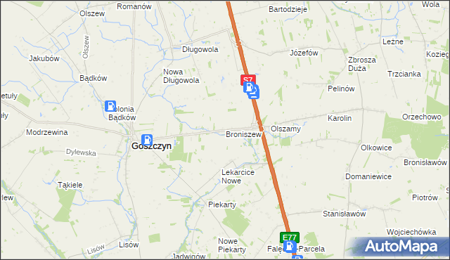 mapa Broniszew, Broniszew na mapie Targeo