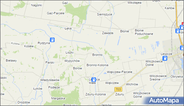 mapa Bronno gmina Łęczyca, Bronno gmina Łęczyca na mapie Targeo