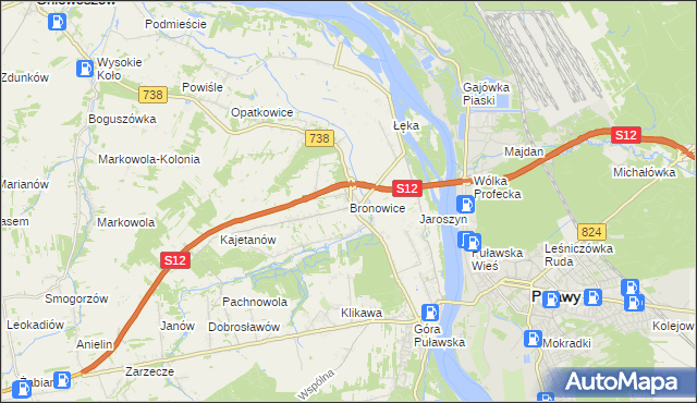 mapa Bronowice gmina Puławy, Bronowice gmina Puławy na mapie Targeo