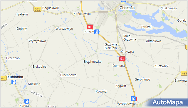 mapa Browina gmina Chełmża, Browina gmina Chełmża na mapie Targeo