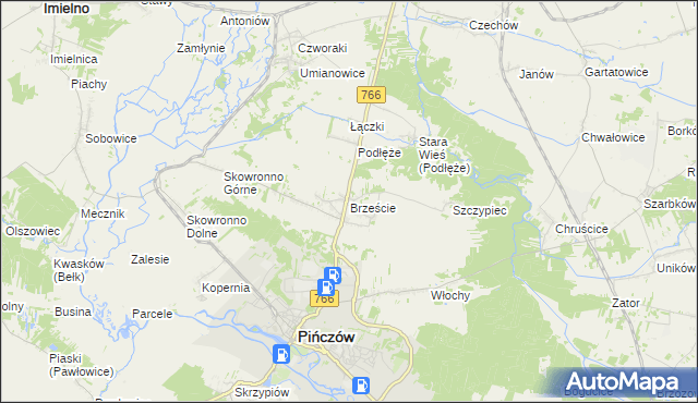 mapa Brzeście gmina Pińczów, Brzeście gmina Pińczów na mapie Targeo