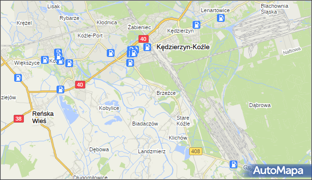 mapa Brzeźce gmina Bierawa, Brzeźce gmina Bierawa na mapie Targeo